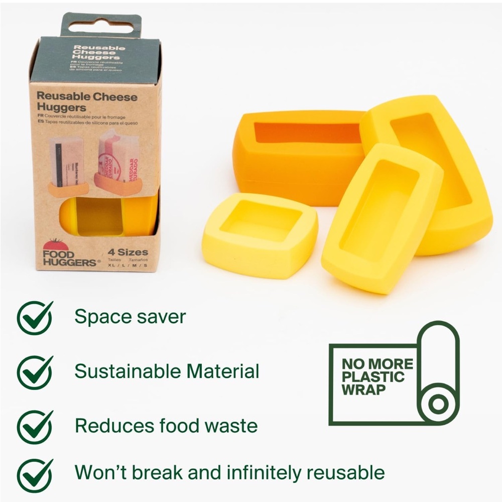 Food Huggers Cheese Huggers Set of 4 Reusable Silicone Savers wrappers washable